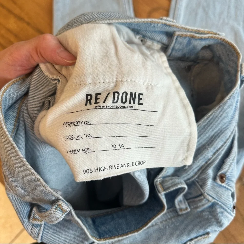 RE/DONE Jeans 90s High Rise Ankle Crop Raw Hem Button Fly Light Wash 25 - Picture 9 of 16